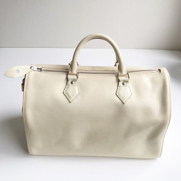 Louis Vuitton Speedy 30 Epi Leather Boston Bag Double Handle Satchel Purse Ivory - Picture 16 of 16